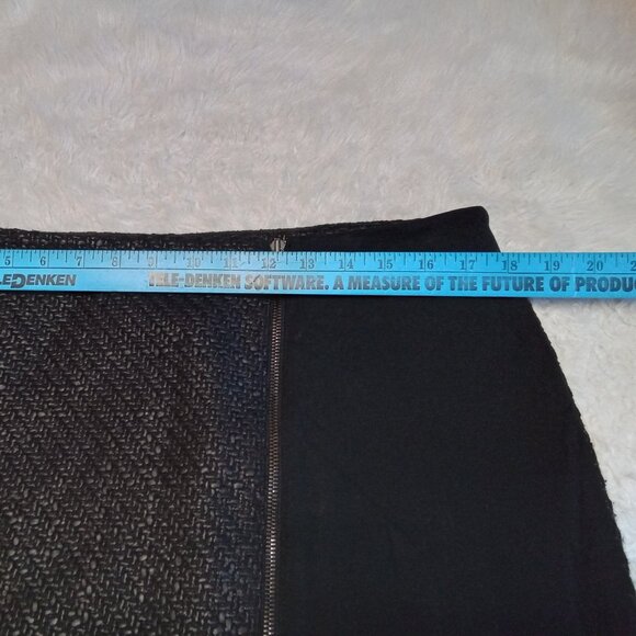 Ann Taylor Women's Black Waxed Tweed Ponte Off-Center Zip Pencil Skirt Size: 14 - Picture 3 of 6